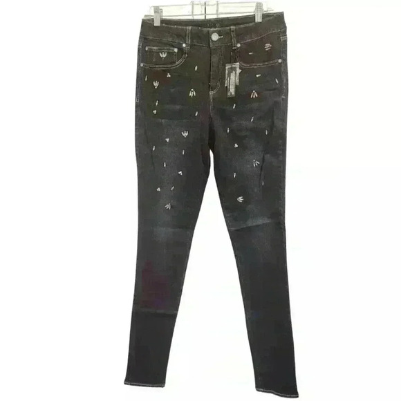 Alloy Apparel Bejeweled Rhinestones Dark Wash Tall Five Pocket Style Blue Jeans - Picture 1 of 10